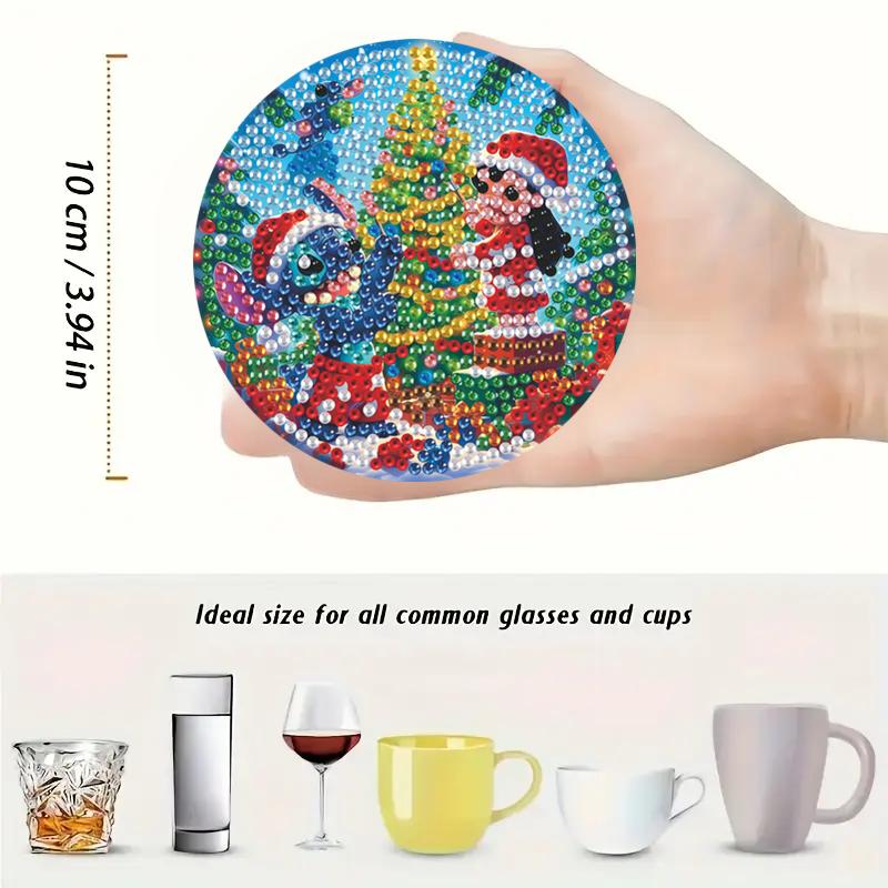 8pcs/Set Christmas Collection DIY Diamond Painting Coasters with Holder Anti Slip Wood Drip Mats Crystal Rhinestones Diamond Art Coasters for Adults