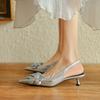 Summer women's leather sandals comfortable soft-soled empty sandals casual pointed thin heel medium heel silver bag head sandals