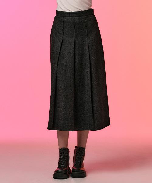 KOLEAT Wool Herringbone Pleated Long Skirt [Charcoal Gray] Winter Long Skirt Ver.