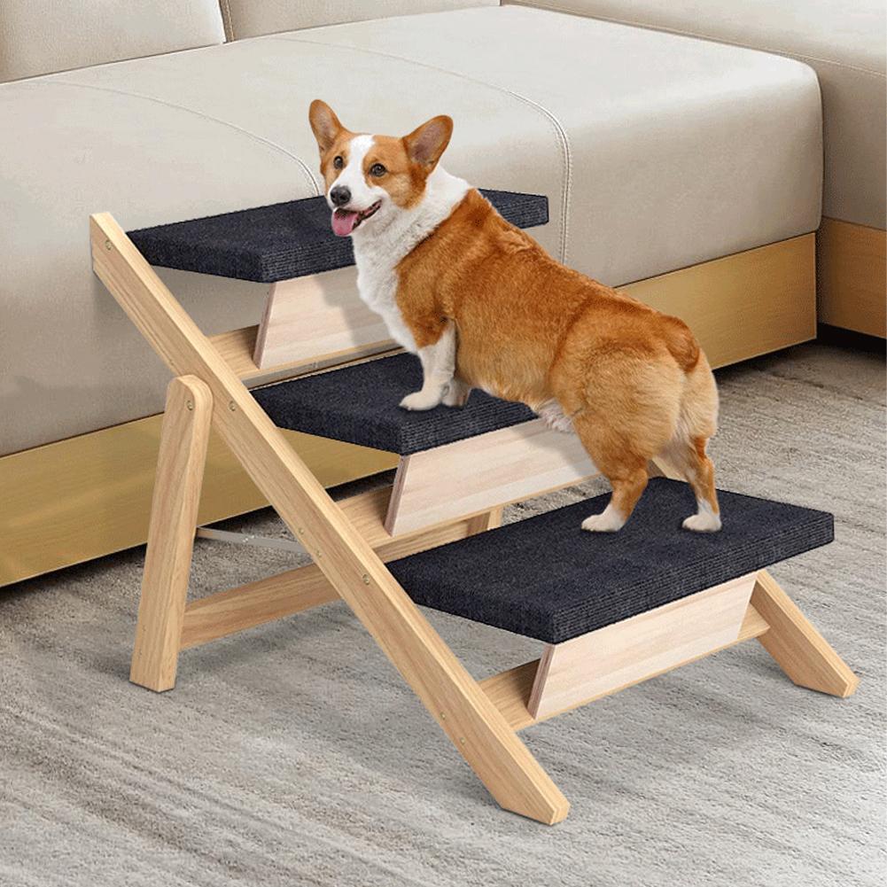 Outdoor Steps Dog Stairs Foldable Wooden Cat Climbing Ladder Non-slip Carpeted Ramp Ladder for Small Animals Climbing
