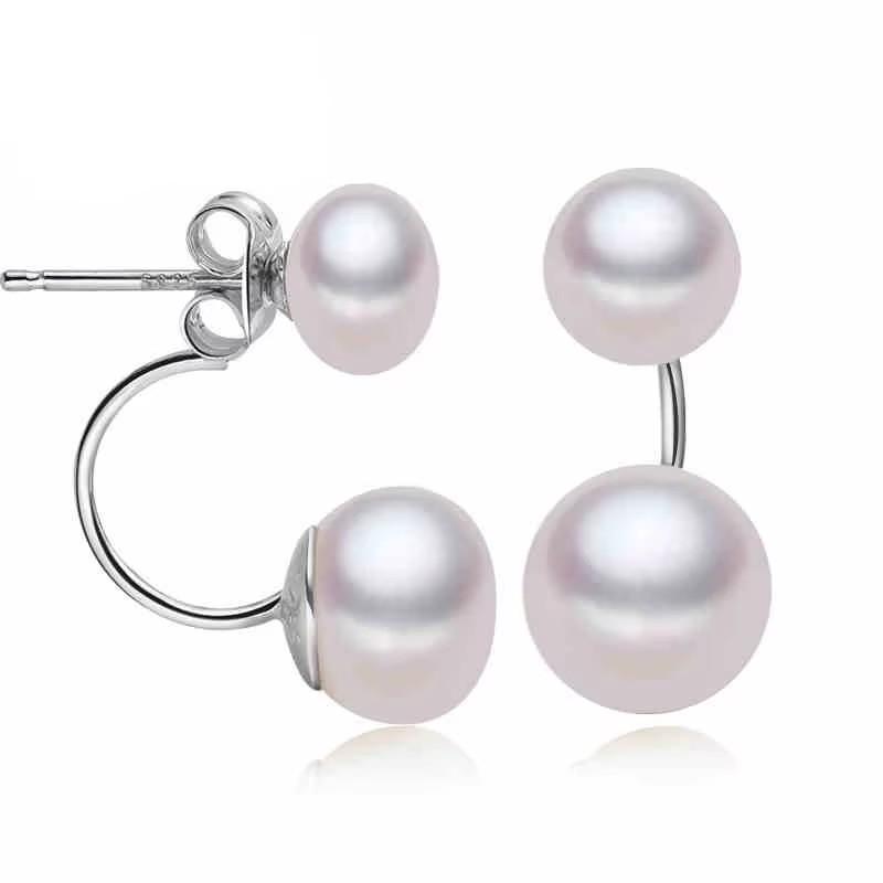 

Real Natural Double Black Pearl Earrings Women,Wedding 925 Sterling Silver Freshwater Stud Earrings With Pearls Wife Mother Gift