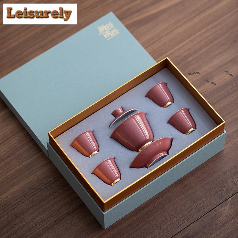 HOYIHM Color Glazed Tea Set Complete Set Luxury Gaiwan Beautiful Tea Cup Tea Ceremony Set Teapot And Tea Cup Set Cafes Ornaments