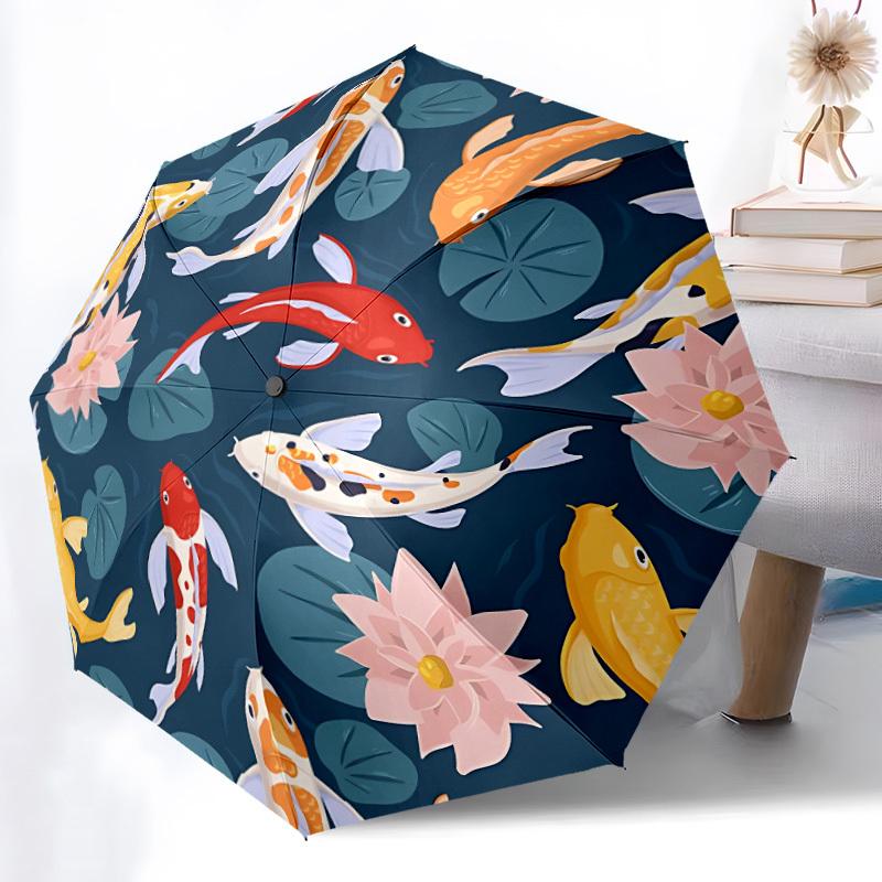 

1pc Koi Fish Pond Automatic Folding Umbrella - 8-Rib Automatic Open/Close, Large Canopy Birthday Festival Gift yy251217091