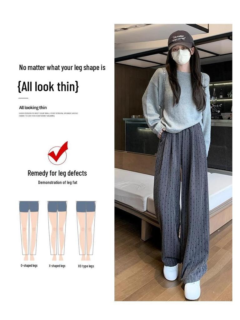 Retro High-Waisted Wide-Leg Heart Pants for Petite Women - Spring & Autumn 150 Cm Length