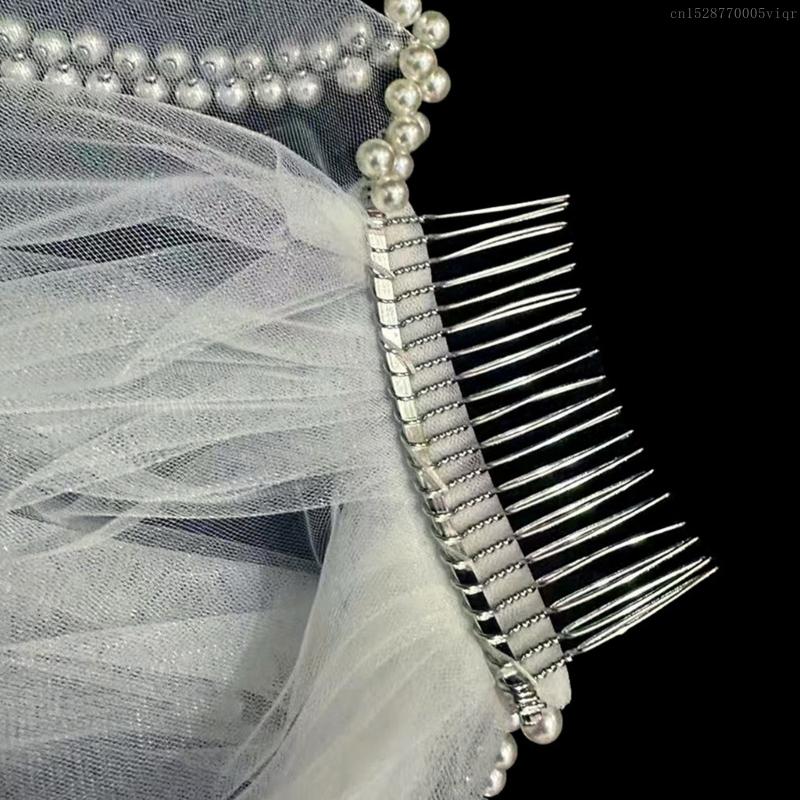 Wedding Engagement Beadwork White Veil Hair Comb Wedding Veil Long Bride Veil Wedding Bride Tulle Veil Single Layered F0S4