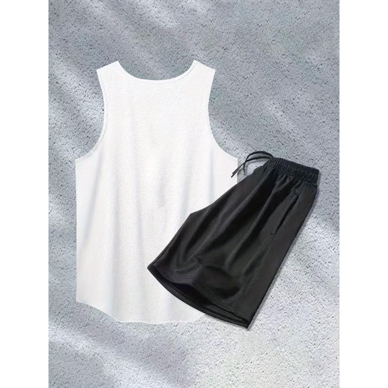 Versatile Streetwear Polyester Set Men's Tank Top and Lounge Shorts Comfortable Summer Indoor Outdoor Outfit