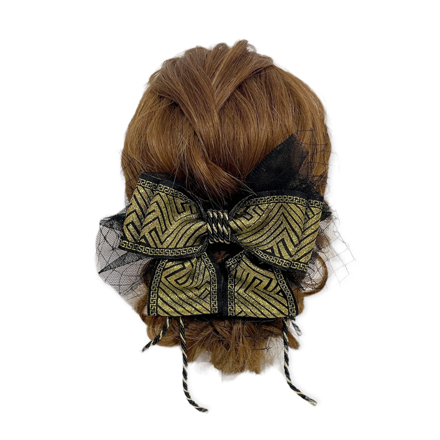 

Черно-золотое тюлевое ленточное украшение для волос в японском традиционном стиле, идеально подходящее для церемоний и плетеная черно-золотая лента для волос, головной убор,