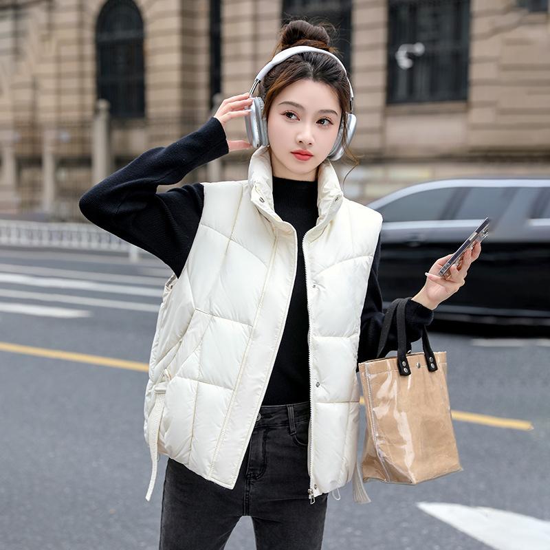 Down Cotton Vest Women's Winter New Korean Version Loose and Lightweight Stand-up Collar Design Streamer Thermal Vest