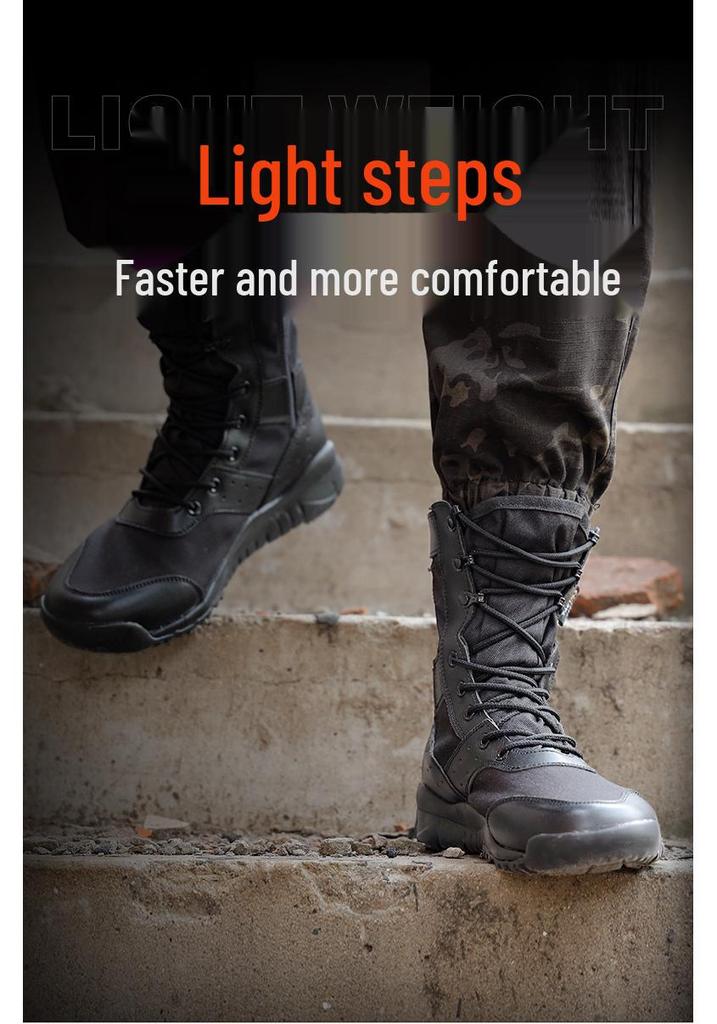 Men's Tactical Summer Desert High-Top Combat Boots - Shock Absorbing, Breathable, Military-Inspired Footwear.