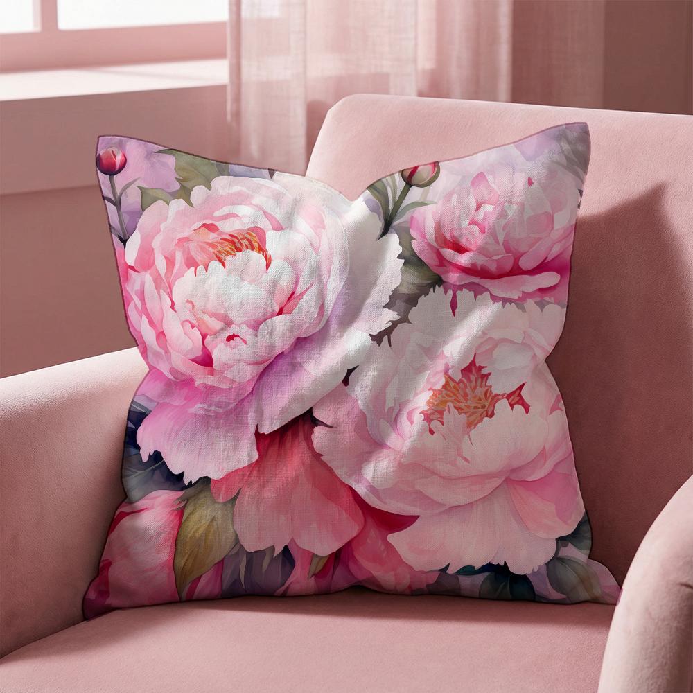 Pink Peony Flowers Cushion Cover Multi-Scene Pillow Cover for Home & Car - Reversible, Soft & Durable for Daily Use