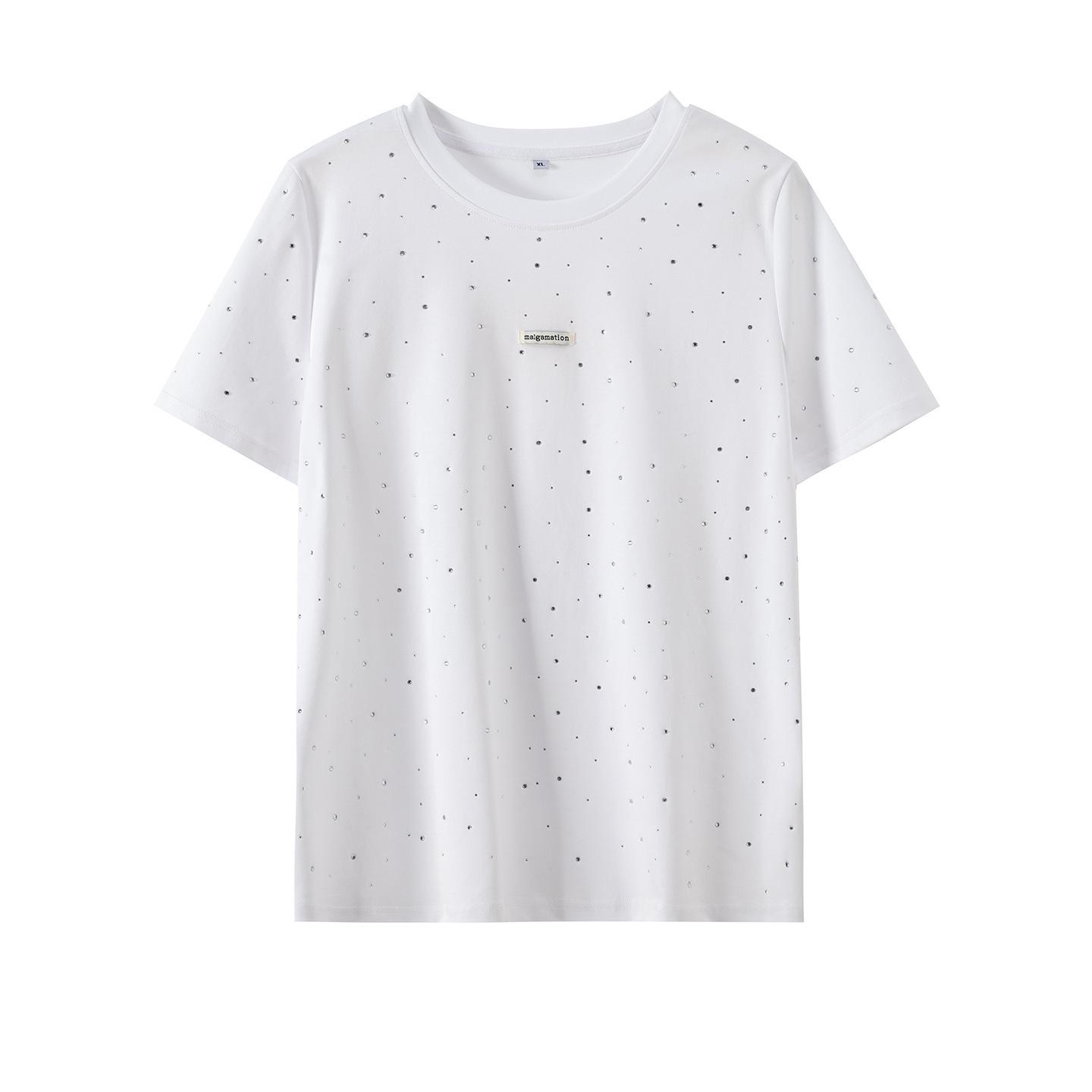 Plus Size Rhinestone Hotfix T-shirt: Spring 2026 New Arrival Women s Slimming Versatile Pullover Top 4XL (101-115 kg)