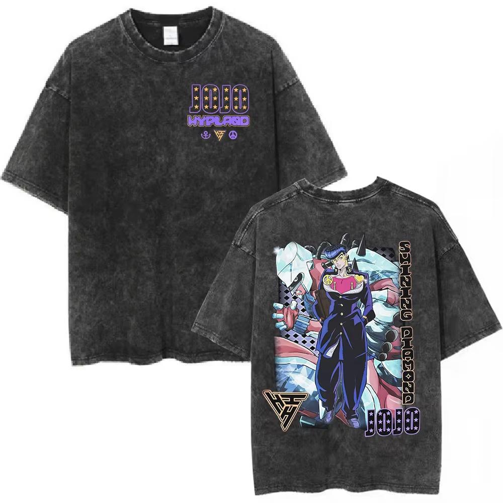 Magliette Grafiche Vintage Lavate Anime Bizarre Adventure Golden Wind Moda Uomo Donna T-shirt Oversize Streetwear