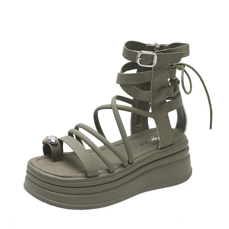 New Round Head Set Toe Women's Shoes Thick Soled Roman Sandals Tide Hollow Cold Boots Women