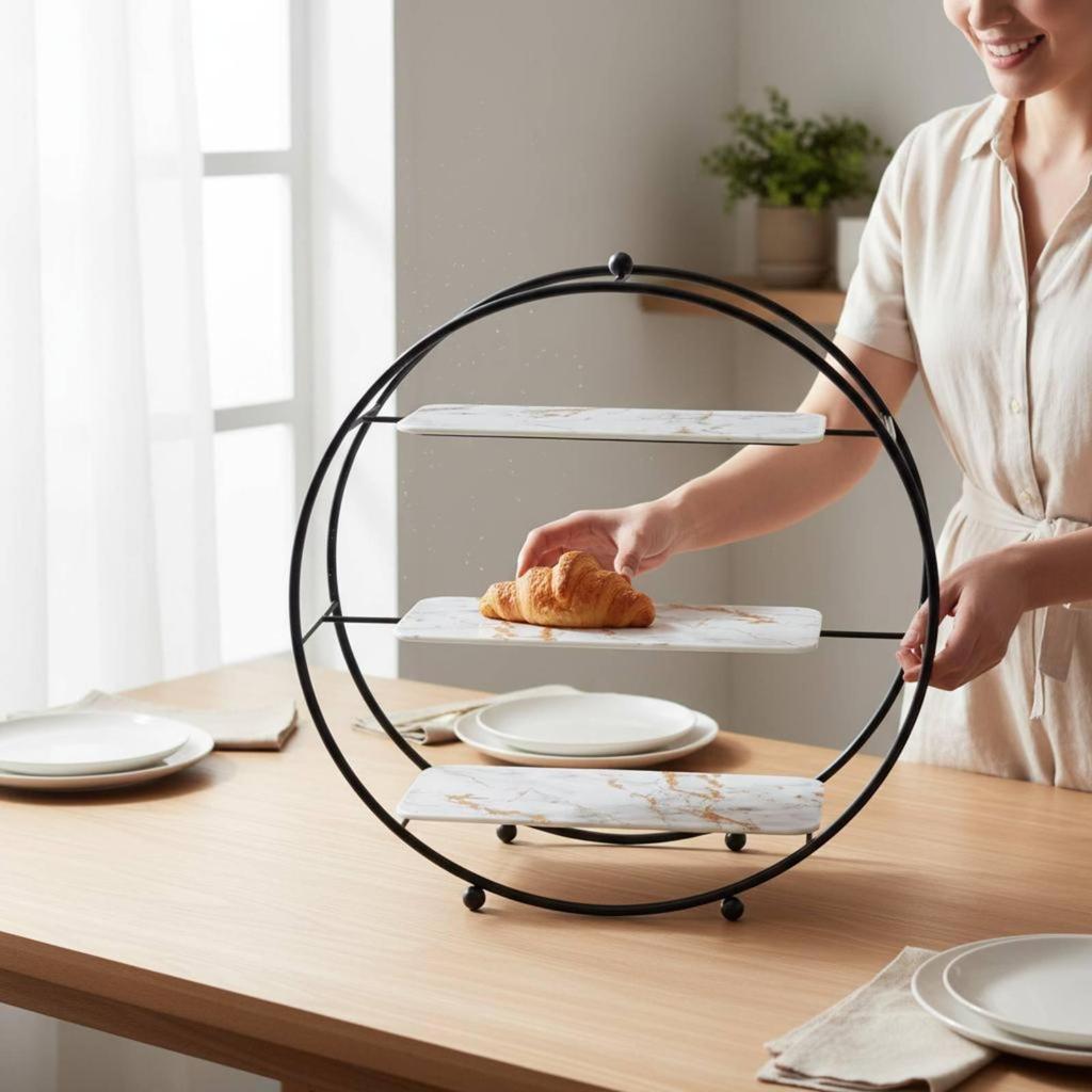 3 Layer Stand Sturdy Iron Frame Tier Cake Effortless Setup to Clean Round