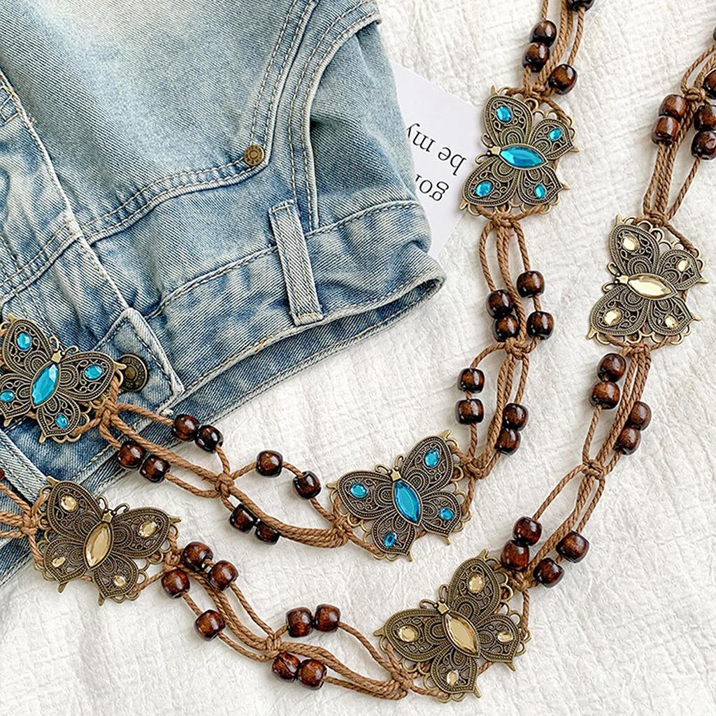 Bohemian Style Water Woven Ethnic Style Handmade Timber Bead Women's Belt Casual Vacation Style Waist Rope