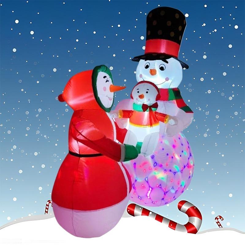 Inflatable Toy Snowman's Family Christmas Inflatable Model Luminous Inflatable Model Christmas Atmosphere Decoration Model