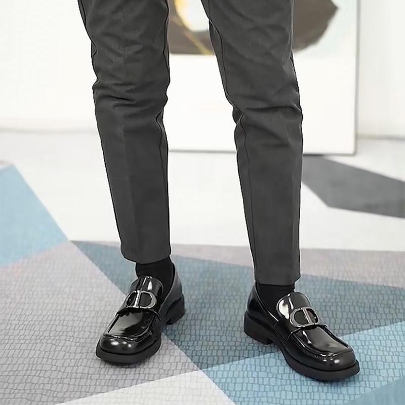Spring And Autumn New Men'S Handmade Square Head Business Casual Leather Shoes British Dress Foot Cover Leather Breathable Big Head Leather Shoes