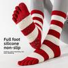 Five-finger Yoga Socks with Anti-slip Properties for Pilates Training Exercises. Red Striped Long Ankle Socks with Split Toes.