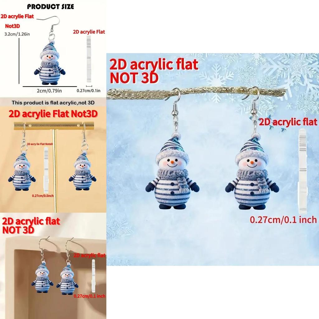 Christmas Cartoon Snowman Acrylic Earrings With Silver Pins For Men And Women