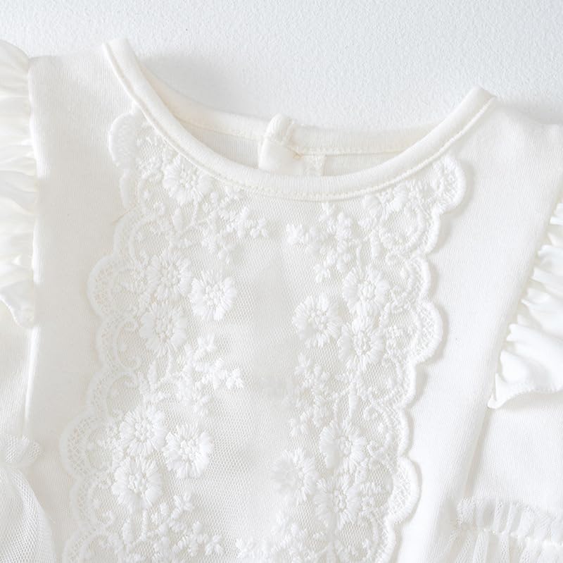 Baby Clothes Clothes Long Sleeve Bodysuit Girls Newborn Baby Preparing for Birth Gift Luxury Ruffle Hair Ornament Lace White 6M [Baby koi]