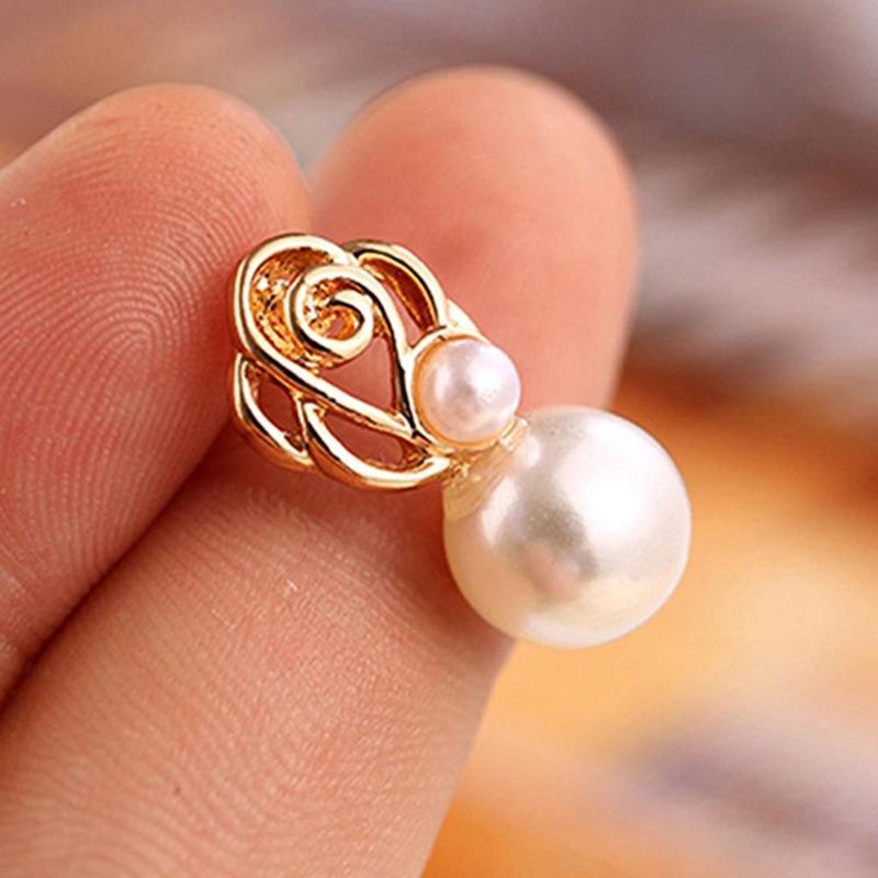 Women's White Pearl Gold-toned Ear Studs Earrings Bride Jewelry Gift Eardrop