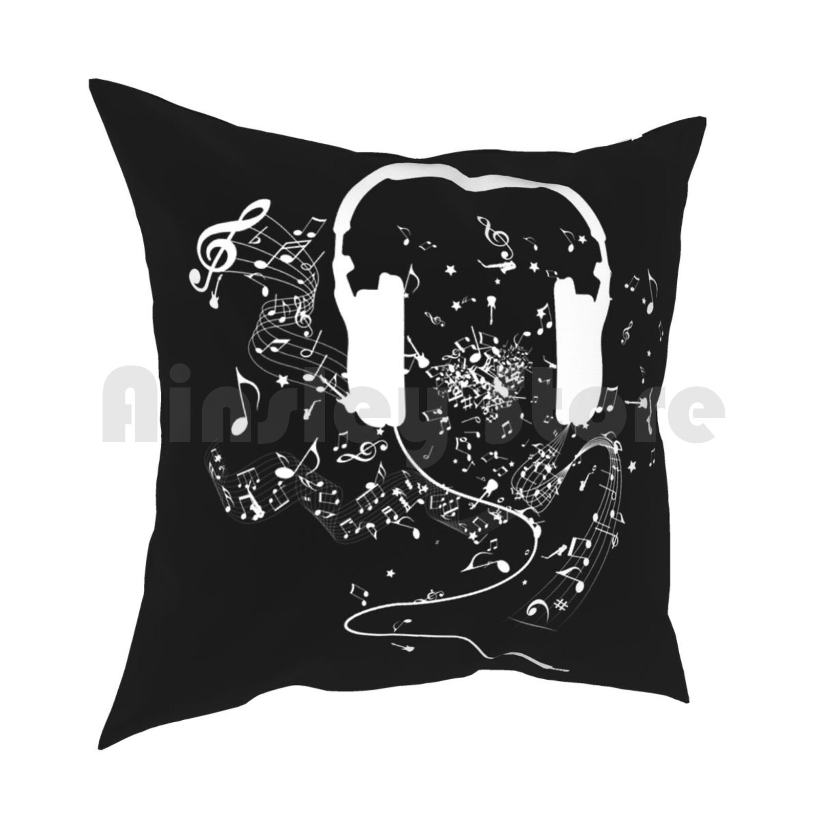 Headphones And Music Notes White Pillow Case Printed Home Soft DIY Pillow Cover Headphone Headphones Music Musical Notes 30cmx30cm