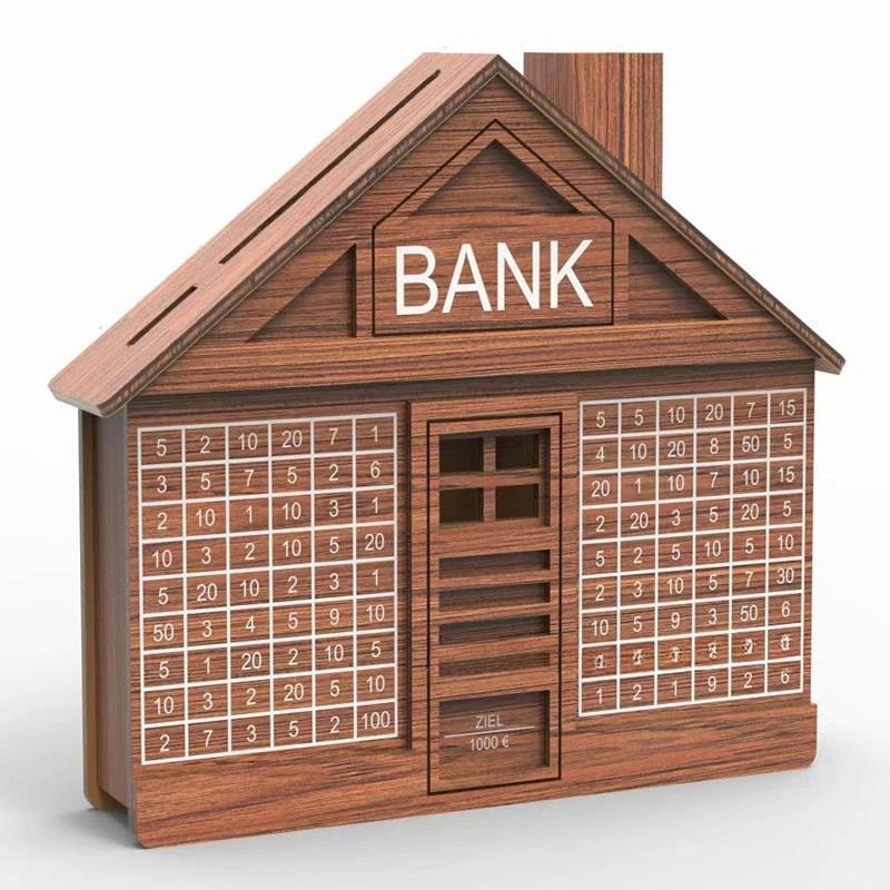 Wood Money Box for Cash House Savings Money Box 1000 or 2000 Euros Adult Money Counting Bank Japanese Piggy Bank