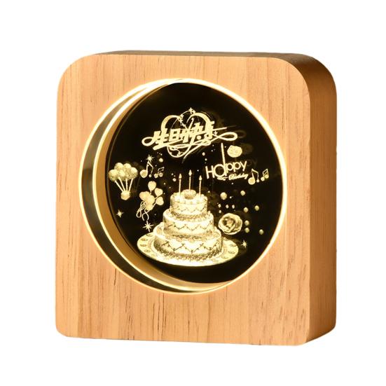 Custom 3D Photo Faux Crystal Night Light Personalized Engraved Picture Clear Ball with LED Light And Wood Base Memorial Gift for Birthday Anniversary