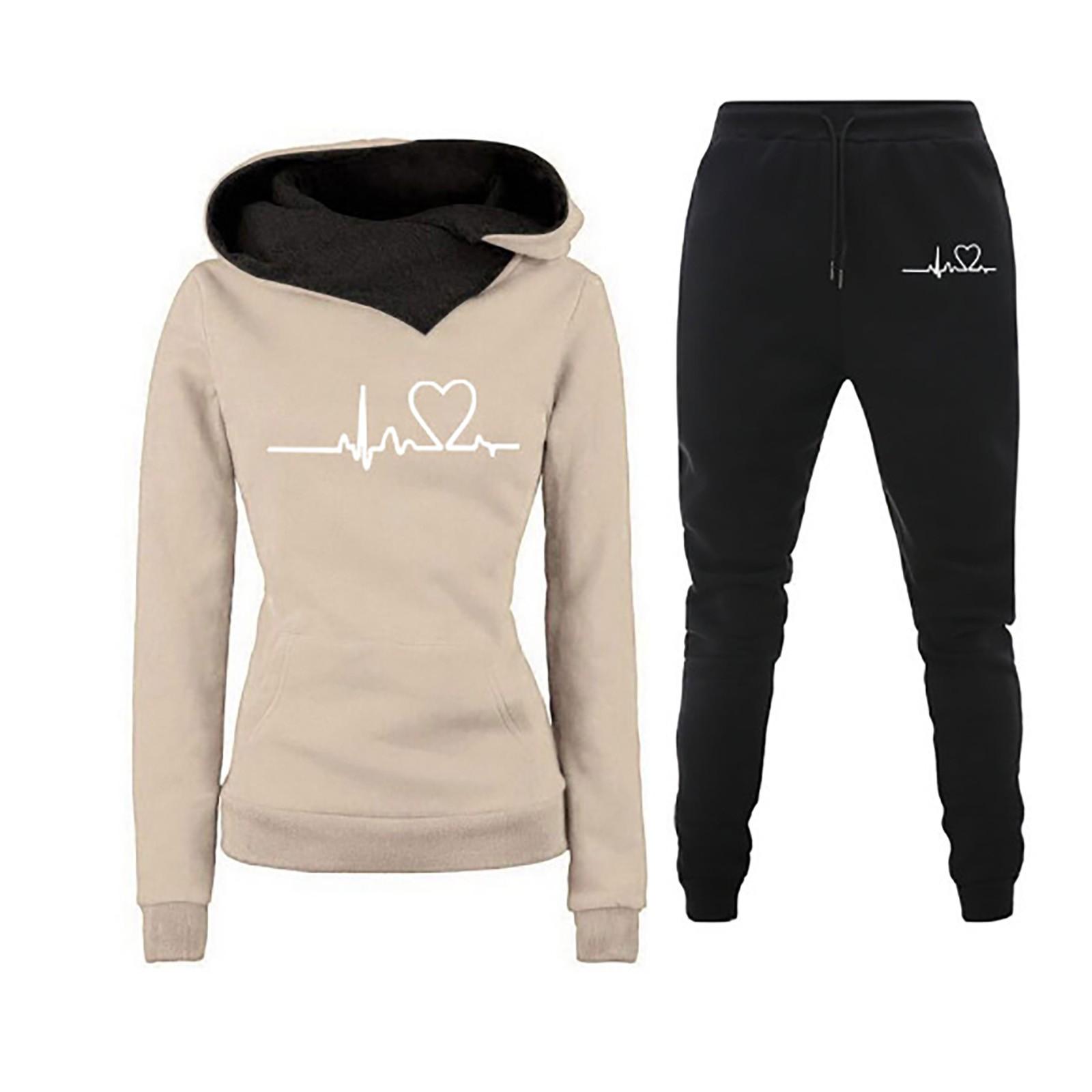 

Women s Color Hooded Long Sleeved Sports Set, Home Pants, Running Set L бежевый