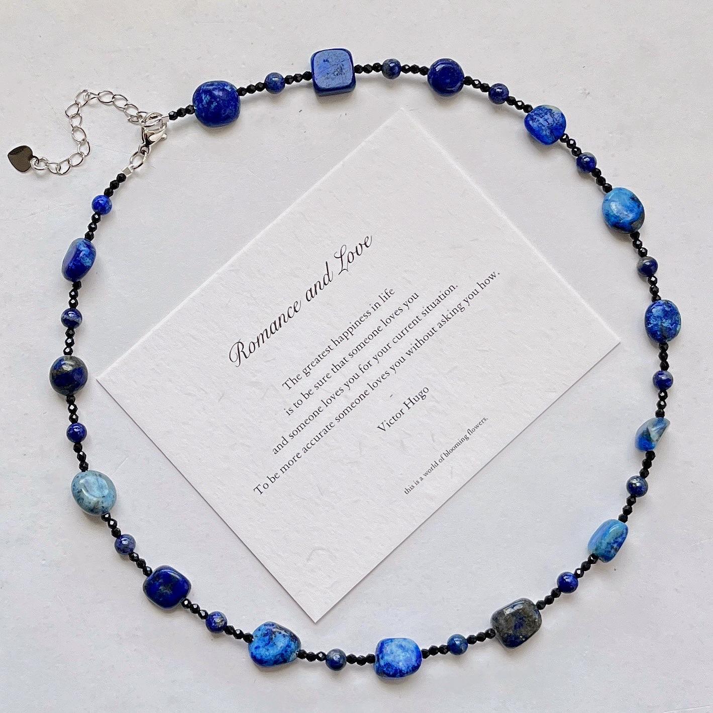 

Wind Autumn and Winter Retro Romantic Planet Natural Lapis Lazuli Collarbone Chain Necklace