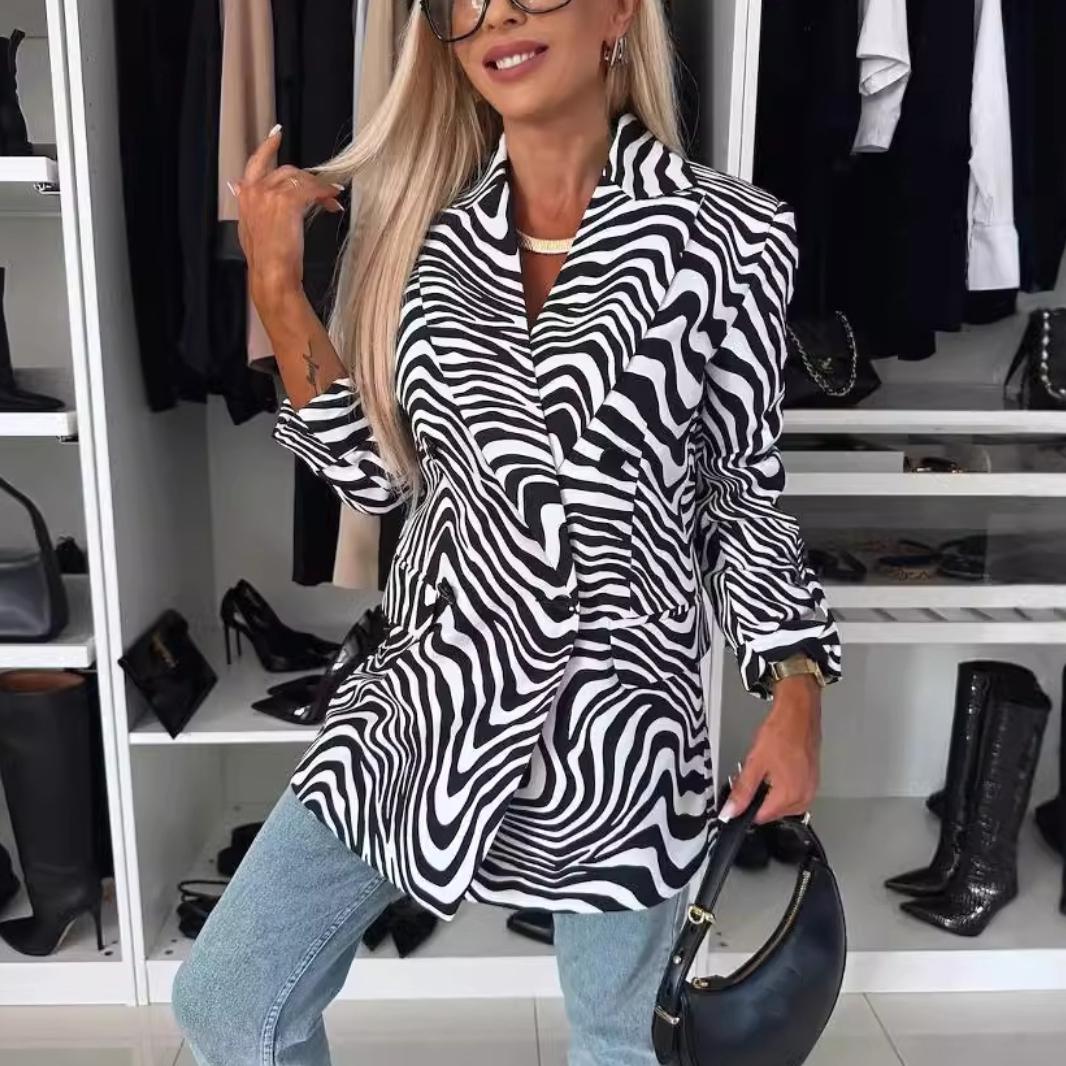 

GMXIA Осінь-зима мода особистість зебра принт довгий рукав костюм куртка жінка куртки та пальто S