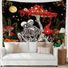 Romantic Skeleton Couple & Magic Forest Tapestry - Vibrant Mushroom, Butterfly & Starry Night Design