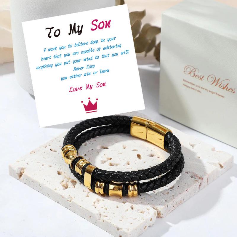 Leather rope bracelet cowhide men's double-layer stainless steel leather woven bracelet handmade multi-layer bracelet