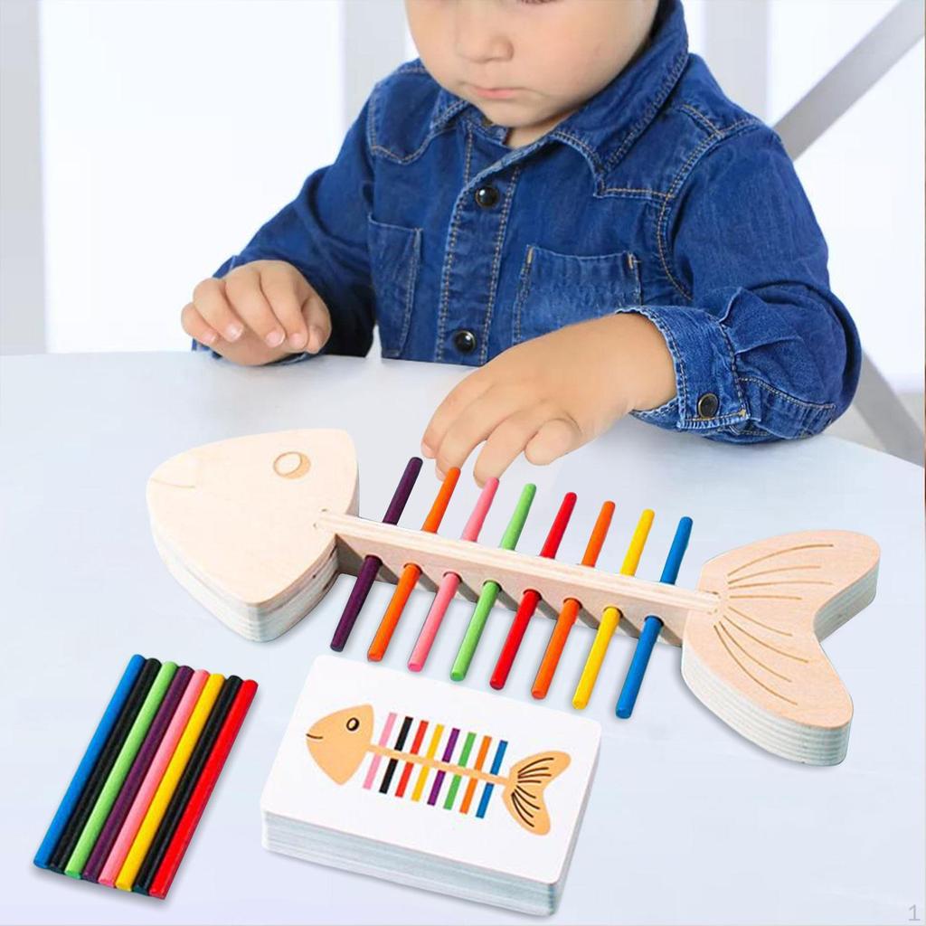 Kindergarten Early Education Toy Wooden Learning Color Sorting Smooth Fish Bone Pairing