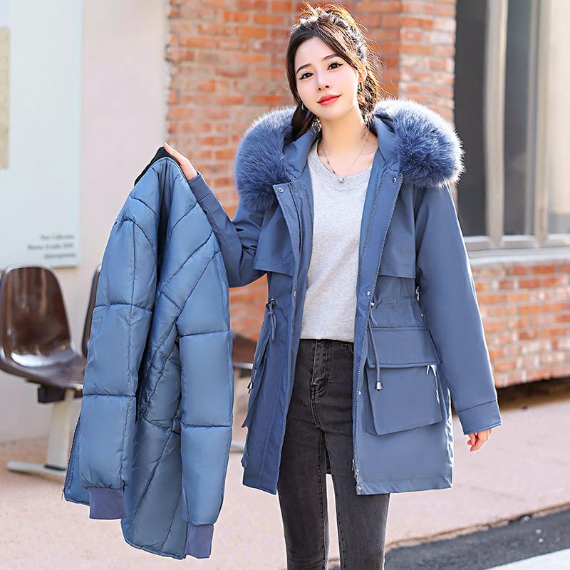 

Женское пальто средней длины с капюшоном и большим меховым воротником, женское, универсальное, съемное XXXL