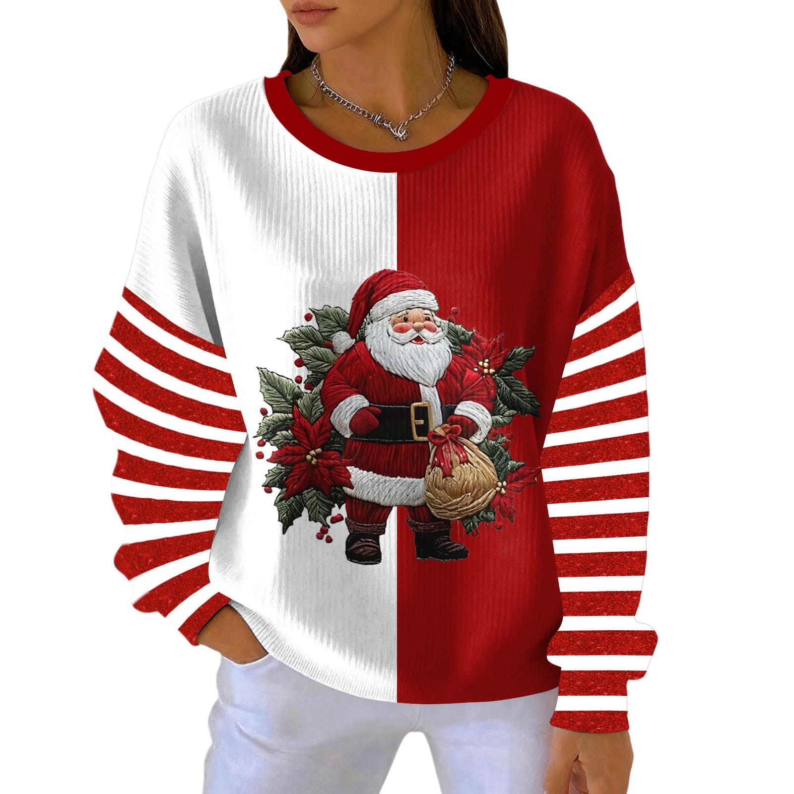 

Женский свободный удобный повседневный и модный свитшот с круглым вырезом и рождественским узором, с длинными рукавами S