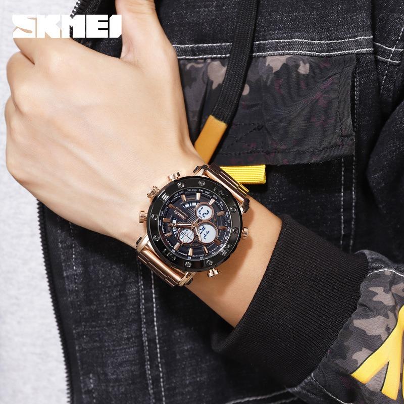 Multifunctional Can Set Three Time Sports Electronic Watch, Business Classic Steel Belt Men's Fashion Watch