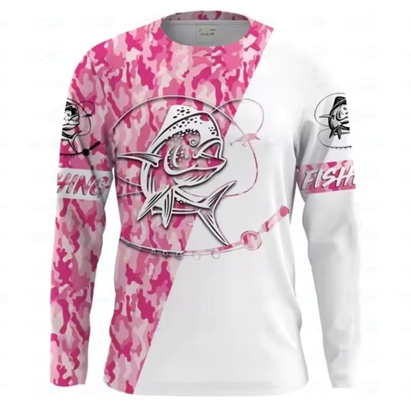 Outdoor Fishing Print Summer Men/Women O-Neck T-shirt Casual Long Sleeve Oversized Pullover Fashion Tops Trend Men Clothing