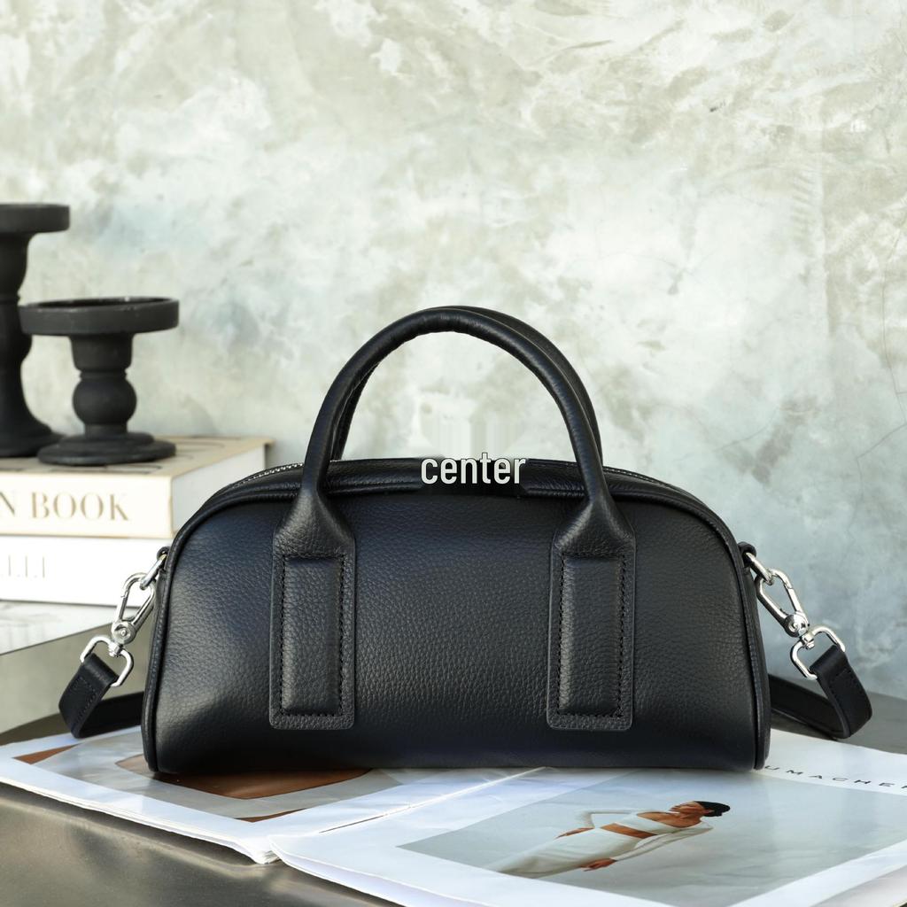 Women's Lightweight Genuine Leather Boston Pillow Bag - Luxury Retro Bowling Handbag & Casual Crossbody