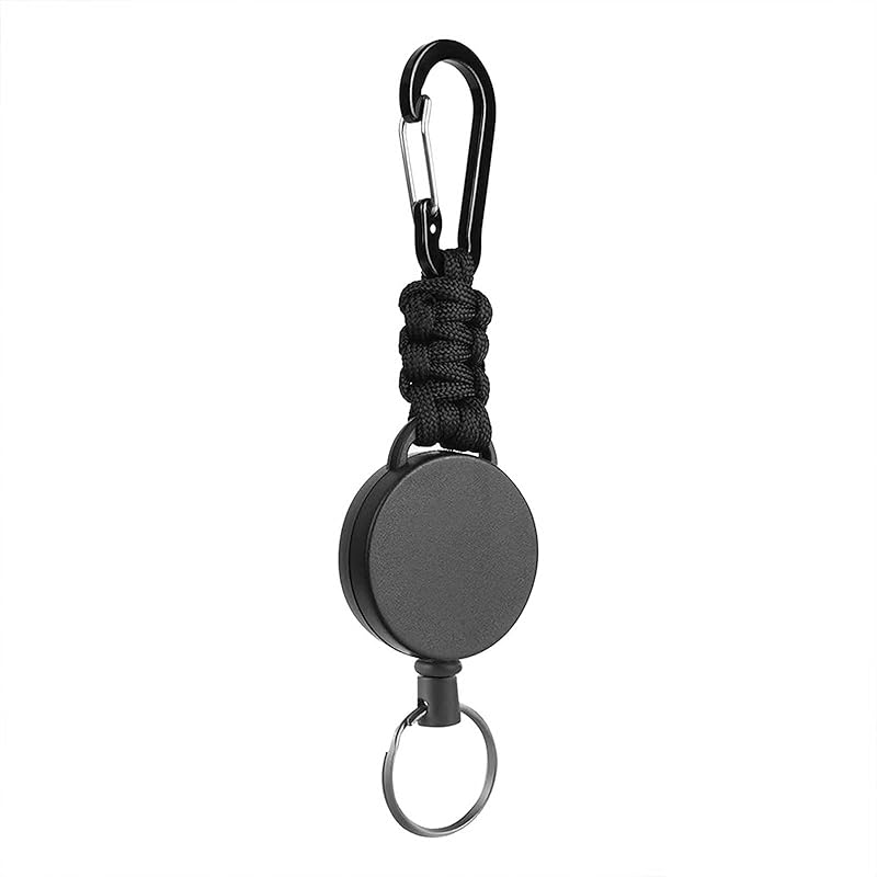

[SZSL] reel keychain With carabiner key reel metal wire Maximum 60cm extend Loss prevention hanging name tag camp hiking fishing outdoor, black