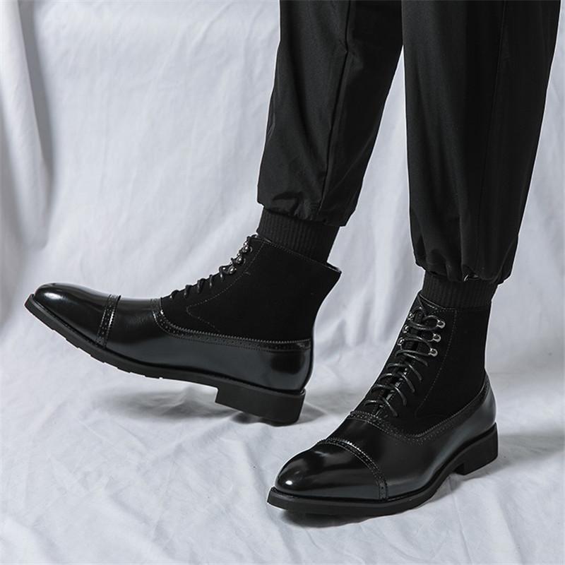 Classic Fashion Pointed Retro Suede Patchwork Lace Up Ankle Boots for Men Designer Botas Trend Casual High-top Motorcycle Shoes