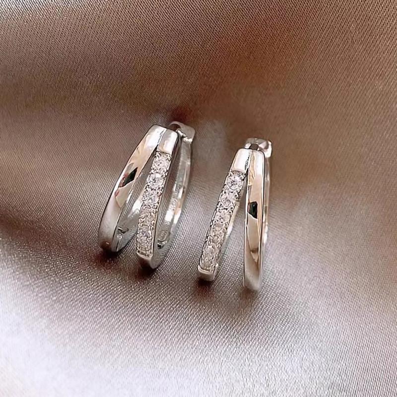 925 Sterling Silver Zircon Double Round Hoop Earrings for Fashion Women Light Luxury Fine Jewelry Trendy Accessories