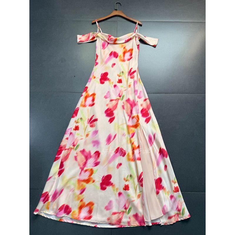 

Yanzi s Foreign Trade Order a **R s French style Sling Waist Hugging Dress off-Shoulder Fashionable Sexy Satin Dress Red Print Dress L