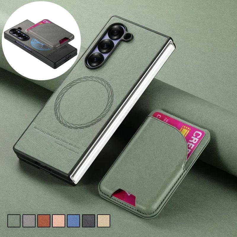 2 In 1 Magnetic Card Bag Leather Cover for Samsung Z Fold 7 Fold6 Fold5 Fold4 Fold3 Magsafe Shockproof Matte Case Funda