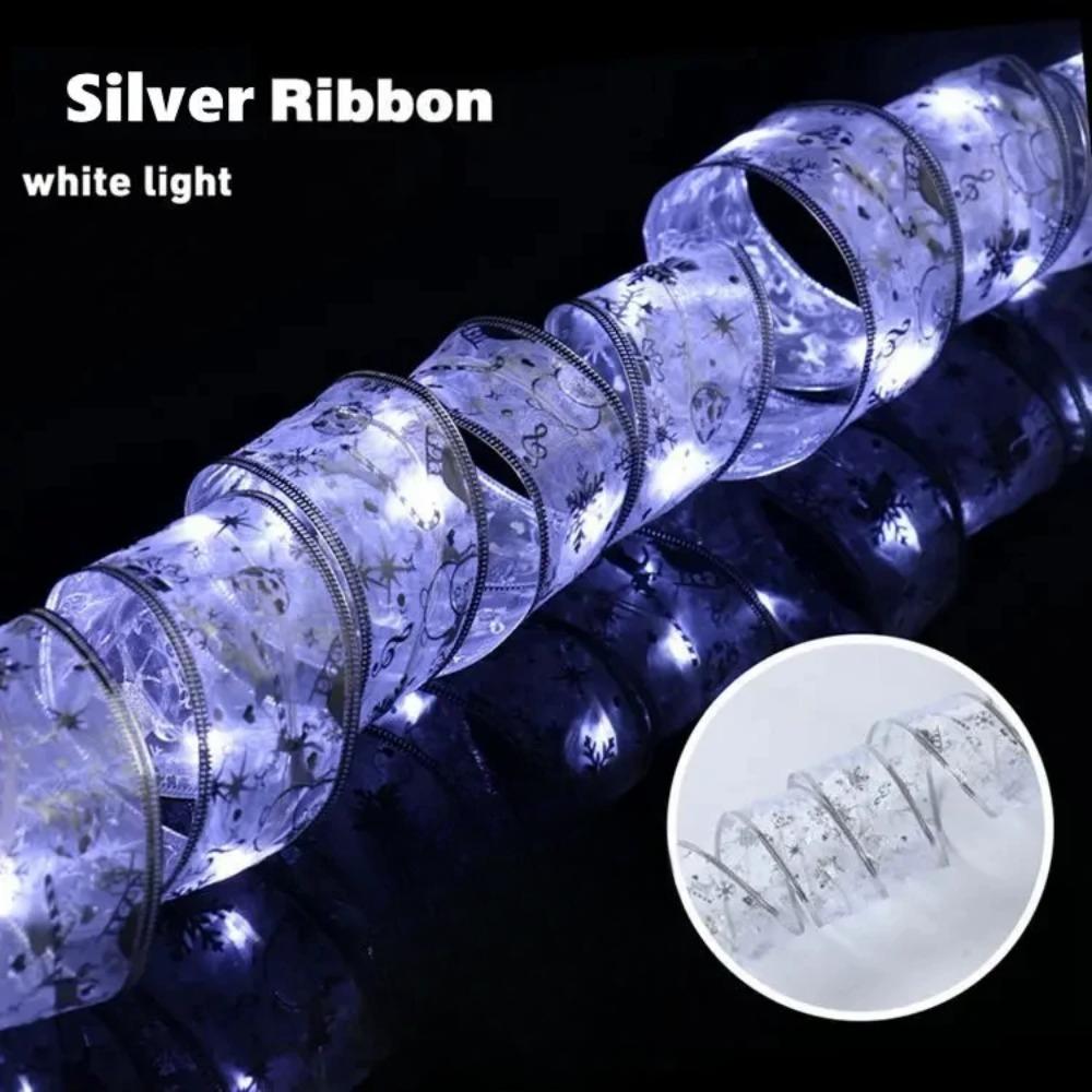 Christmas Ribbon Fairy Light Christmas Decoration DIY Bows String Light Ornaments For Home Xmas tree Decor New Year