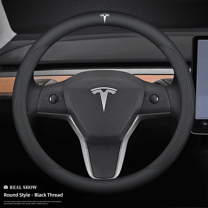 Leather Car Steering Wheel Cover Breathable Antiskid Accessories For Tesla SpaceX Model 3 Highland 2023 Model S Model X Model Y