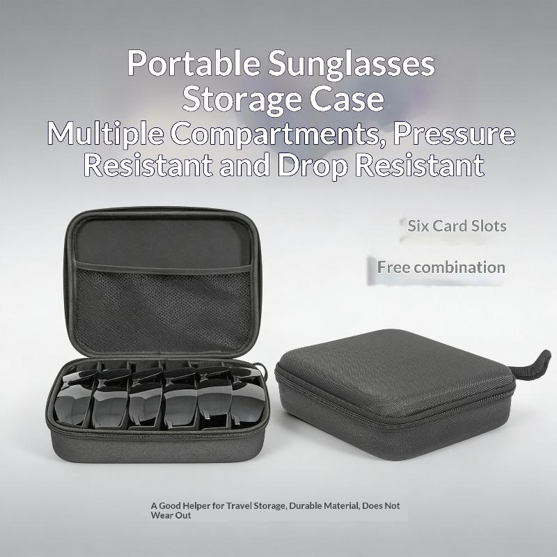 4/5/6/7/8 Compartments Adjustable Glasses Organizer, Portable Black Storage Bag Case For Travel, Sturdy Dividers Eyewear Box