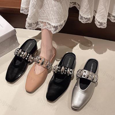 Women's Flats Slippers 2026 Spring Summer Square Toe Mary Janes Woman Casual Slippers Fashion Anti Slip Banquet Dress Shoes