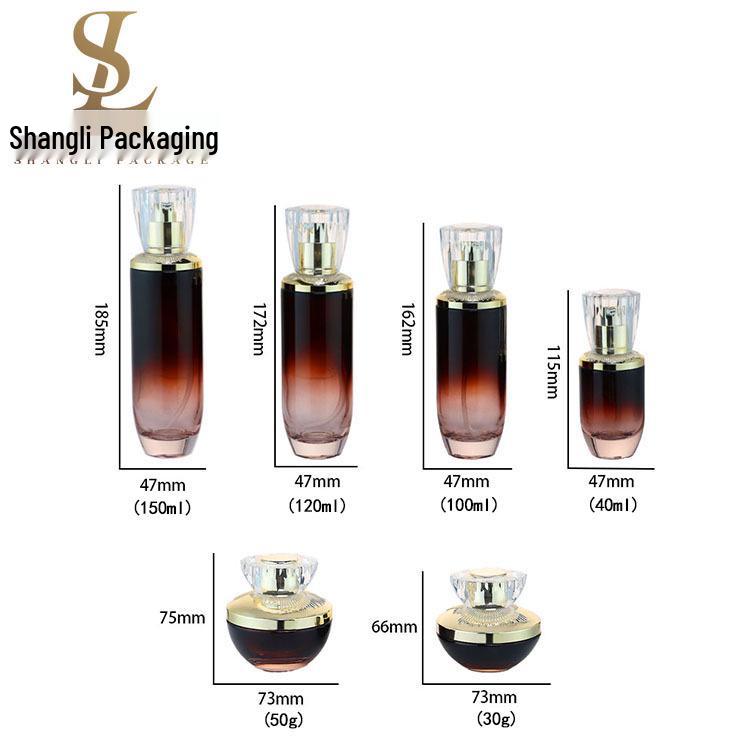 Cosmetic Glass Set: 50g Cream Jar & 150ml Travel Lotion/Toner Bottles 30g Transparent Glass Jar