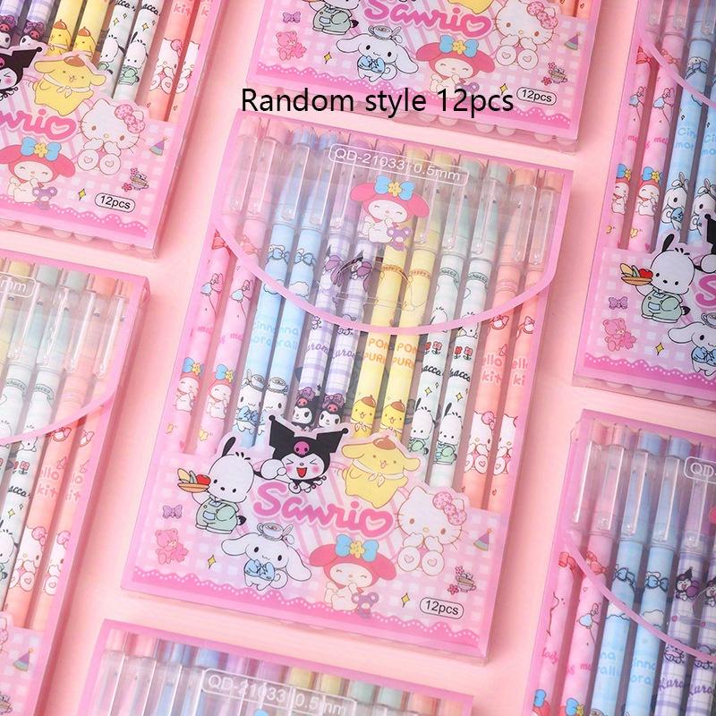 

12Pcs Sanrio HelloKitty 0.5mm Cute Family Erasable Straight Rod Neutral Pen Cartoon High-looking Girl Signing Pen Fountain Pen Back To School Season Random style 12pcs